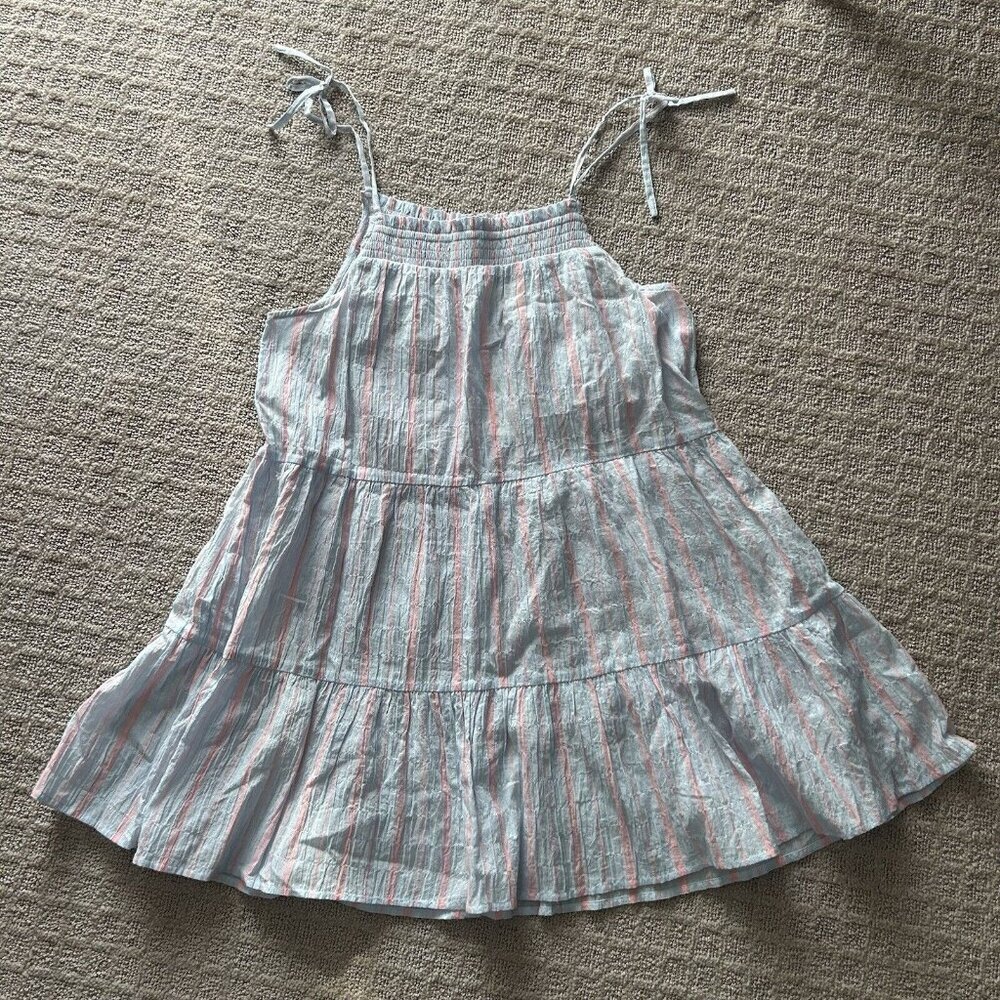 Maeve by Anthropologie Gauzy Tiered Dress Cover Up Light Blue Pink Stripe XS